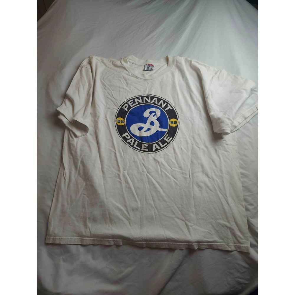 Brooklyn Brewery Shirt Mens Size 2XL White Graphic Print Pennant Ale '55‎ Casual